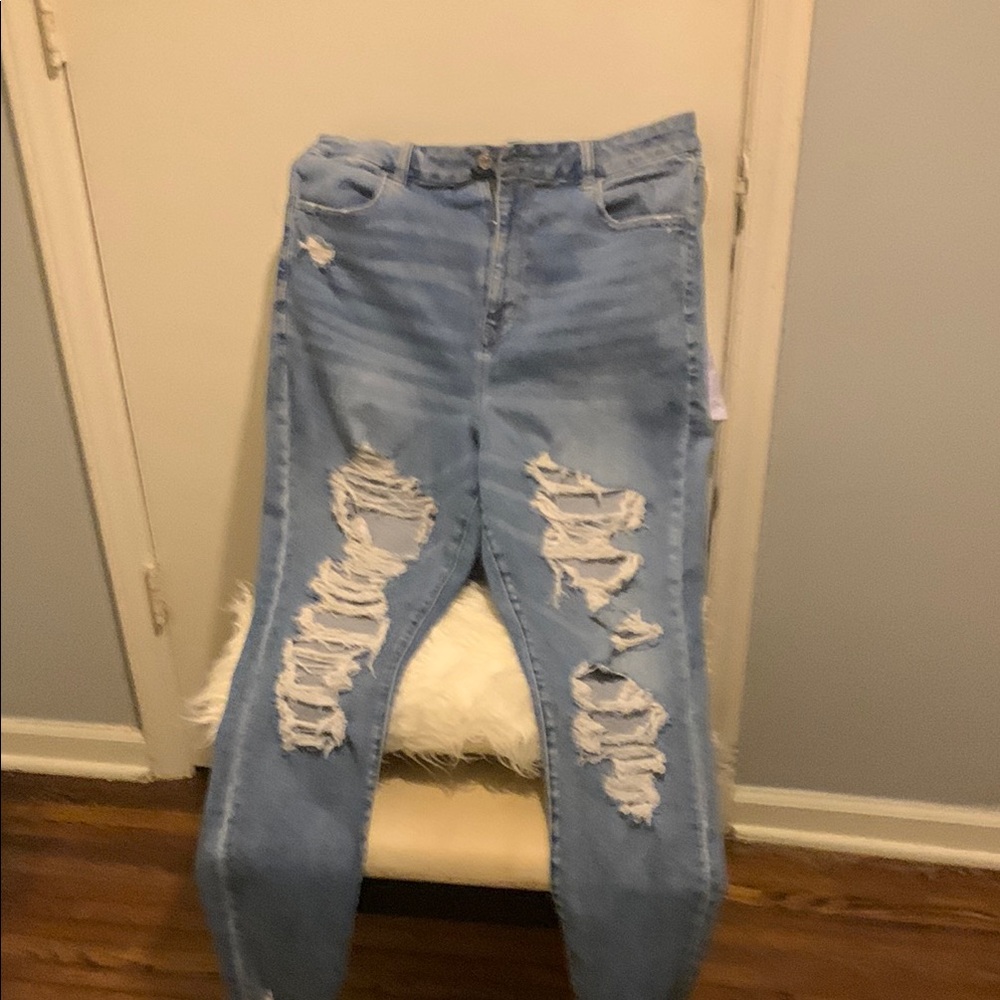 American Eagle Outfitters Blue Skinny Distressed Jeans